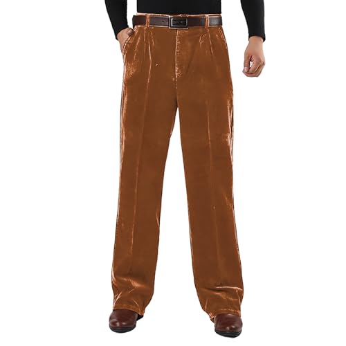 Mens Corduroy Pants Flat Front Vintage Trousers Slim Fit Dress Suit Pants