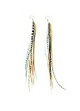 Feather Headz Bohemian handmade Natural & Turquoise long lightweight feather dangle earrings for women
