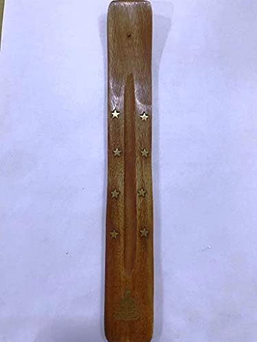 Incense Stand Wooden Ash Catcher with Brass Stars Incense Stick Holder By HomeAdorable (Brown)