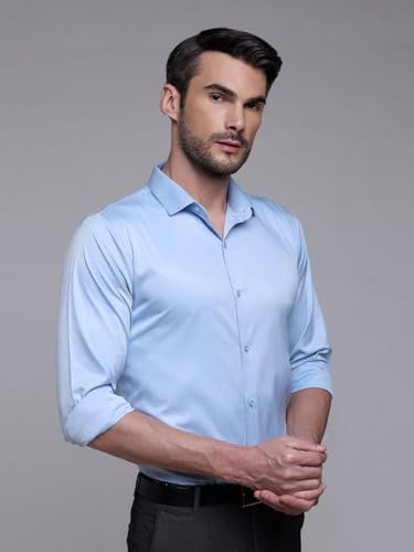 Image of IndoPrimo Men's Satin Shirt with Spread Collar Neck Line Solid Pattern Full Sleeves Regular Fit Western Style and Standard Length