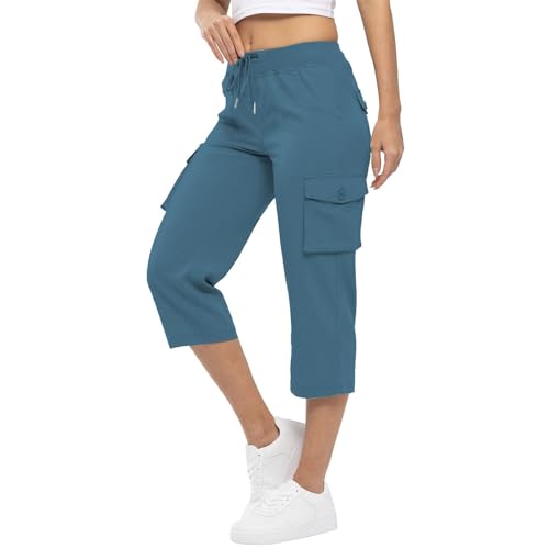 eoeioa Capri Pants for Women Summer Drawstring Waist Cropped Pants Jeans Lightweight Casual Baggy Capris Pants with Pockets2