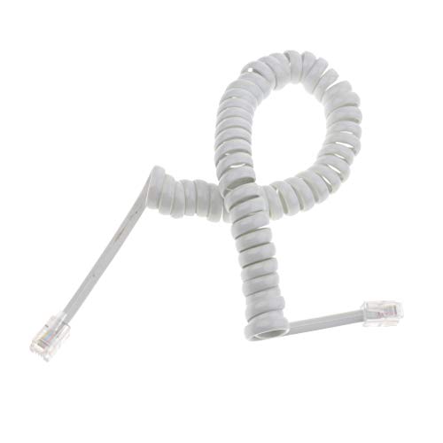 White Curly Telephone Line Cord 4P4C (5 Ft Un / 1 Ft)