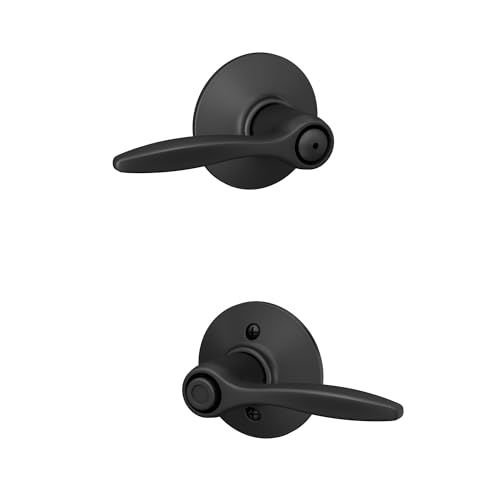Image of Schlage Delfayo Bed /Bath Privacy Door Handle with Lock, Matte Black | Interior bedroom or bathroom door lever with push button lock, Reversible, Easy install, Certified durability, Universal fit