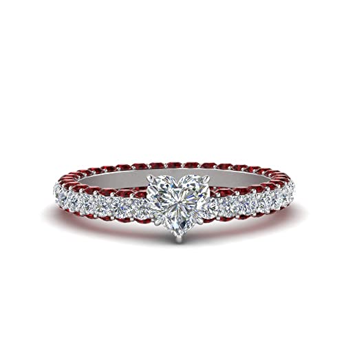 Image of 55Carat Choose Your Gemstone Eternity Ring Sterling Silver Heart Shape Side Stone Engagement Rings Affordable for your Girlfriend, Wife, Wedding Partner US Size 4 TO 12