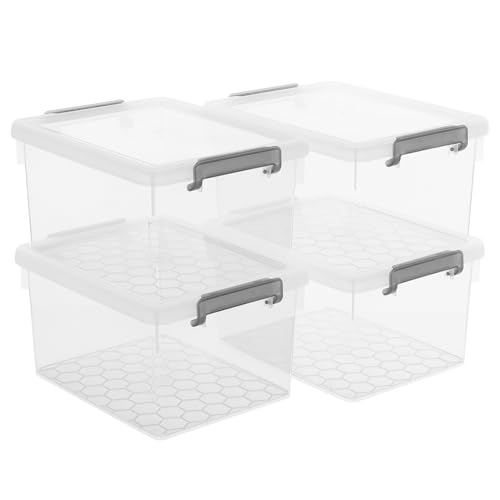 Citylife 22.2 Qt Clear Plastic Storage Bins with Lids 4-Pack Stackable Closet Organizers, Ultra-Thick Containers with Honeycomb Base Straight-Wall & Secure Latches for Clothes, Garage & Holiday Decor