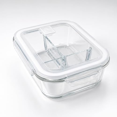 Pote Hermético de Vidro com Tampa Transparente, Válvula de Vapor e Travas Antivazamento – Opções Sem, 2 ou 3 Divisórias (3 divisórias)