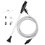 MoSundi Aspirador de sifón para acuario con boca de pico de pato, válvula de control de flujo, extensión de 63 cm y manguera de 2 m para lavado de arena y grava y cambio de agua, negro/plateado