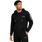 Spyder Mens Athletic Hoodie - Moisture Wicking Performance Fleece Zip Up Hooded Sweatshirts for Men for Running and Workout, Size Large, Blazing Black