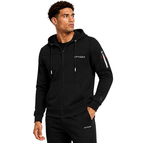 Spyder Mens Athletic Hoodie - Moisture Wicking Performance Fleece Zip Up Hooded Sweatshirts for Men for Running and Workout, Size Medium, Blazing Black