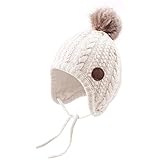 Cutegogo Christmas Crochet Baby Beanie Earflaps Little Girl Boy Knit Infant Hats Winter Warm Cap Lined Polyester Santa (White, M)