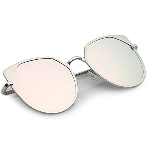 zeroUV - Women's Oversize Pink Colored Mirror Flat Lens Cat Eye Sunglasses 59mm4