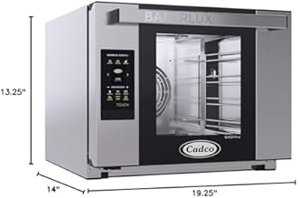 Cadco XAFT-04HS-TD 23 5/8" Bakerlux Touch Half-Size Heavy-Duty Digital Convection Oven w/Bottom Hinged Glass Door for Restaurant Hotel Food Truck Concession, 4 Shelves, Stainless Steel, 208/240V, NSF