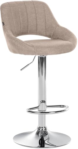 CLP Tabouret de Bar Milet reglable en Hauteur avec Dossier, Chaise de Bar rembourree en Tissu, pivotante, Structure Metallique, Couleur:Taupe, Couleur du Cadre:Chrome