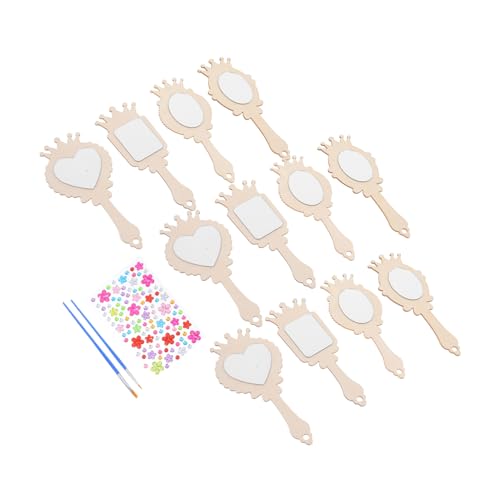 CIYODO Girls' Wooden Mirror DIY Kit 1 Set Unpainted Handheld Craft Mirrors for Kids