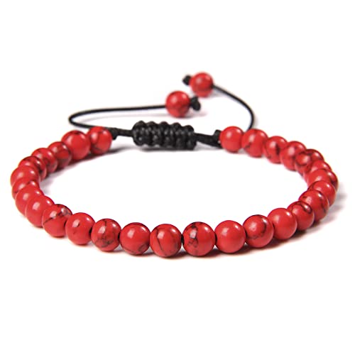 Bracelet pierre naturelle homme femme perles 6mm bleu blanc vert rouge bijou tressé ajustable