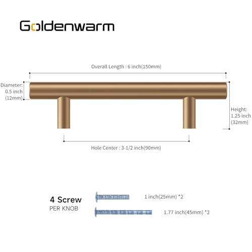 Goldenwarm 10 Pack 3-1/2 inch(90mm) Champagne Bronze Cabinet Pulls Gold Cabinet Handles Champagne Drawer Handles Brushed Bronze Cabinet Pulls Kitchen Bathroom Bedroom Dresser Furniture Hardware by Goldenwarm - Image 2