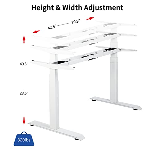 Image of VJ201-S3 Electric Height Adjustable Sitting Standing Desk Frame Only /Sit Stand - Dual Motors 3 Segment Motorized Desk Base Only,White