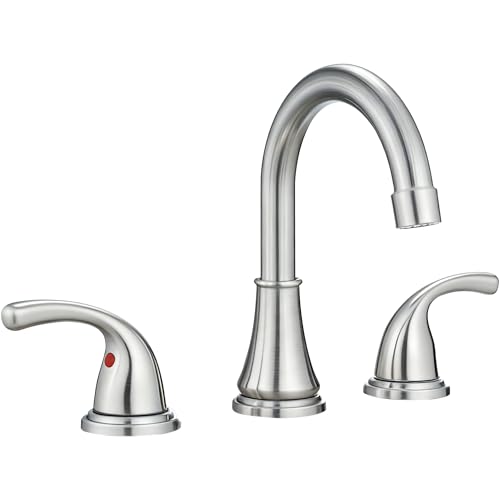 Bathroom Faucet 3 Holes, 8 Inch Widespread Faucet 2 Handle Bathroom Sink Faucets Lead-Free Brushed Nickel Bath Sink Faucets with Pop-up Drain Stopper and Supply Hoses