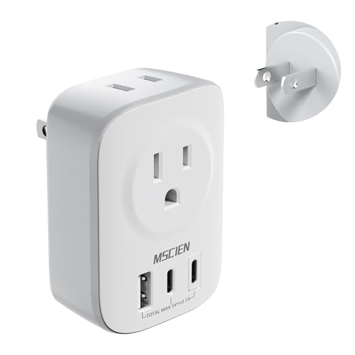 US to Japan Plug Adapter, Mscien Type A Travel Adapter with 2 AC Outlets, 2 USB C & 1 USB A, 2 Prong to 3 Prong Outlet Adapter for USA to Japan, China, Canada, Philippines, Mexico