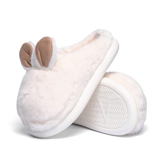 Rabbit White Women's Slippers | Non-Slip house shoes for women for Indoor cozy winter | Shed-resistant and lint-free | christmas gifts for women