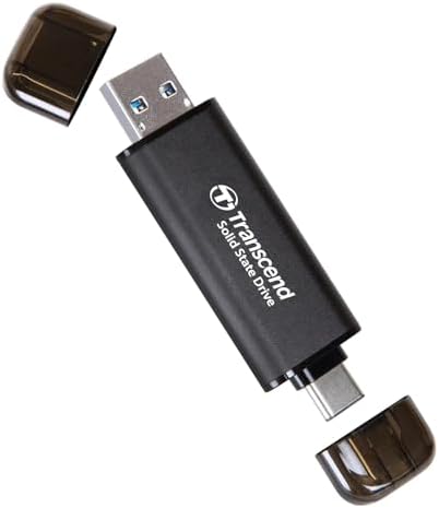 Transcend 310C 256GB USB C & USB A External Portable SSD, Up to 1,050 MB/s, 5 Yr Warranty, Black, for iPhone 15 pro max, MacBook, Ipad, Laptop and Desktop TS256GESD310C