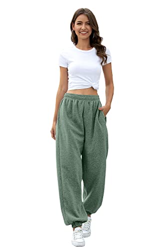Women's High Waisted Sweatpants Athletic Pants Baggy Joggers Lounge Workout Jogging with Pockets Celadon S