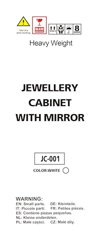 Mirrored Jewelry Cabinet, Wall & Door Hanging Mirror with Storage - White Full Length Mirror (17" Wx42 H)