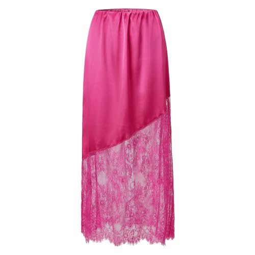 Jupe en satin femmes couleur unie longue pour fête chic et look d'été taille haute
