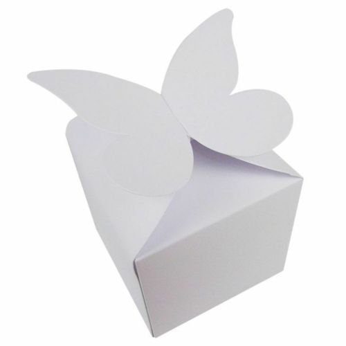 50 x White Large Butterfly Top Wedding Favour Boxes, Size: 80mm x 80mm x 80mm