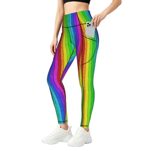 Pantalones de yoga para mujer holgados y transpirables con colorido estampado arcoíris