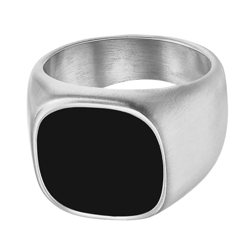 Image of Peora Silver Plated Stainless Steel Black Stone Studded Fancy Signet Ring for Men (US 9)