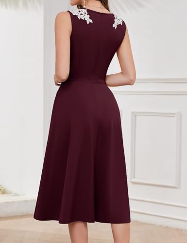 Image of Dressystar Sleeveless Cocktail Party Dress with Pocket 2025 Women V Neck Slit Tea Length Casual Dresses Work Wedding Guest