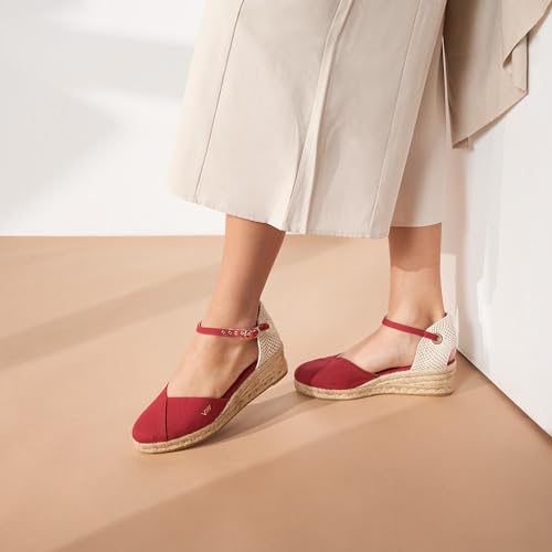 Image of Viscata Pubol Espadrille Canvas Low Wedges with Ankle Strap Spain Handmade 2 inch Heel Women's Sandals with Breathable Organic Cotton Canvas and 100% Natural Jute for all Occasions: Casual, Work, Party