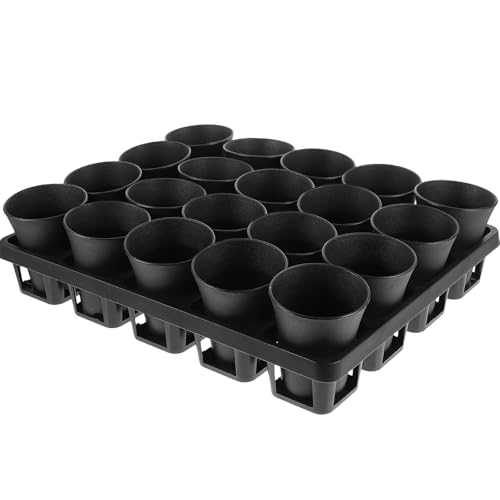Angoily Set 21 Pezzi Vaso da Vivaio Supporto e Vassoio, Vasi per Fiori da Giardino Quadrati Neri, Contenitore per Piantare Piante Succulente e Orchidee, Accessori Pratici per Coltivazione