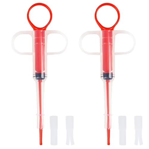 GIYAWA 2Pcs Pet Pill Shooter for Small Cats and Dogs, Small Pet Feeding Tool with Plunger Popper, Gentle Medication Dispenser Soft Tip for Tablet Gun Dispenser Push (Red)