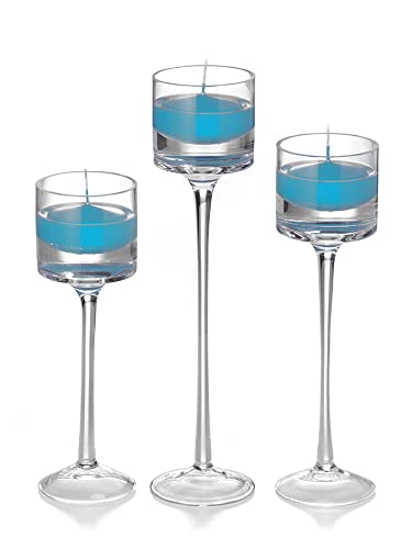 yummi Set of 18 Floating Candles and Monet Stem Holders - Caribbean Blue