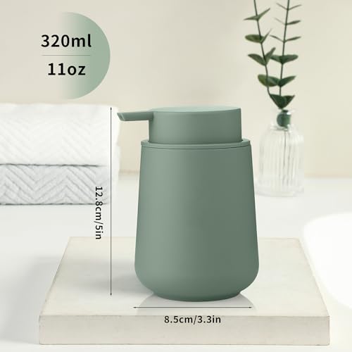 Image of YAUKPH Sage Green Liquid Hand Soap Dispenser Plastic 11 oz - Modern Minimalist Style for Bathroom & Kitchen Countertop Refillable