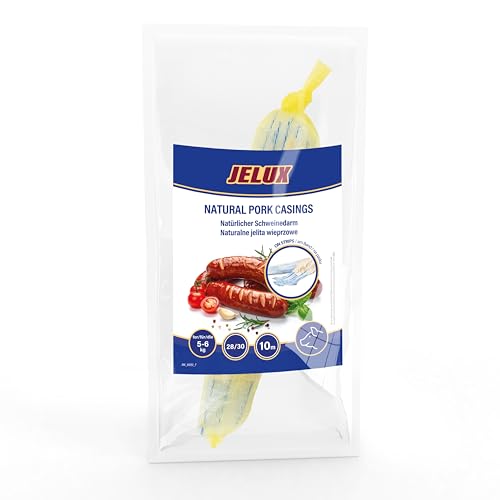 JELUX Tripa Natural de Cerdo 28/30 mm – Tripas Naturales Saladas 10 m en Tiras | Para Chorizo, Longaniza, Salchichas, Butifarra y Embutidos Caseros | Ideal para Embutidora 16–22 mm