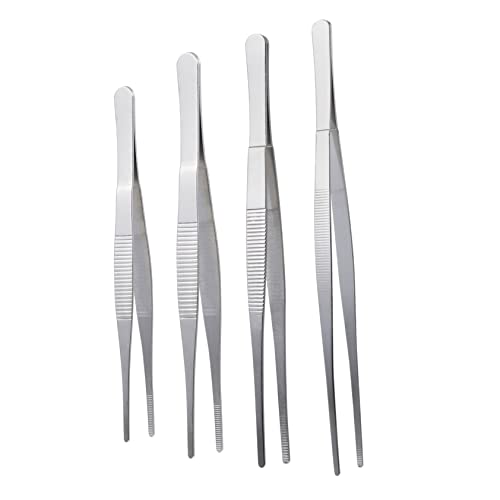 OSOLADY DIY Handmade Essential 4pcs Stainless Steel Tweezers Non-Skid Handle Long Straight for Gardening Crafting