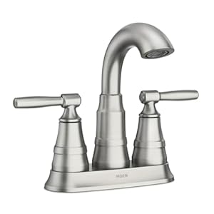Moen Halle Spot Resist Brushed Nickel Two-Handle Centerset Bathroom Sink Faucet with Drain Assembly, 84971SRN