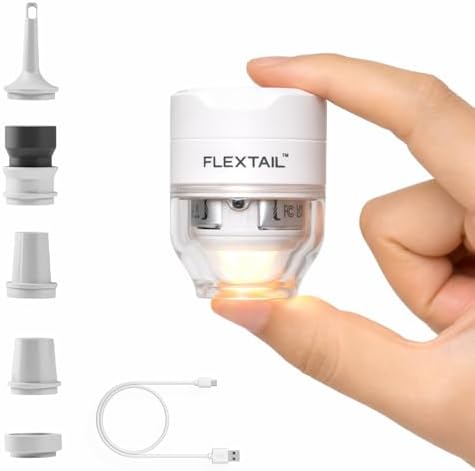FLEXTAILGEAR Tiny Pump 3X Portable Air Pump for Inflatables, Advanced Low Noise Design Camping Gear, Air Mattress Pump with 5-Mode Camping Light, Electric Air Pump for Pool Floats Sleeping Pads