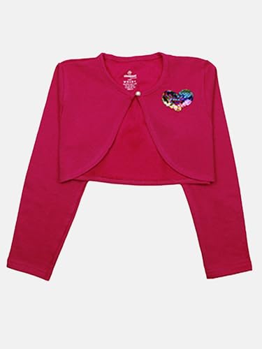 Image of KiddoPanti Girls Fleece Crop Length Shrug | Cotton Poly Fleece Fabric |Sequin Patch on Chest | Front Open Pearl Button Closure | Crop Length, Full Sleeve | Lightweigth & Breathable Girls Shrug