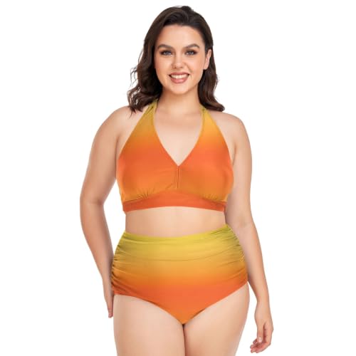 Bikini grande taille gainant pour camoufler les rondeurs maillot de bain orange dos nu