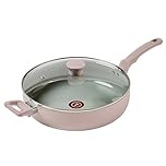 T-Fal Refresh Ceramic Ceramic Non Stick Jumbo Cooker w/Lid 5 Quart Oven Broiler Safe 350F Dusty Rose