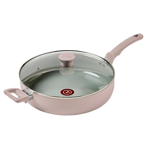 Image of T-fal Refresh Ceramic Nonstick Saute Pan with Lid 5 Qt, Oven Safe up to 350°F Cookware, Stay-Cool Handle, Skillet Pots and Pans, Dusty Rose