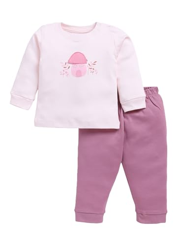 Image of Smart Baby Cotton Night Suit for Girls | Baby Girl Dress 6-18 Months Stylish | Full Sleeve Pajama Set with Mushroom House Print | Infant Nightwear & Kids Clothes