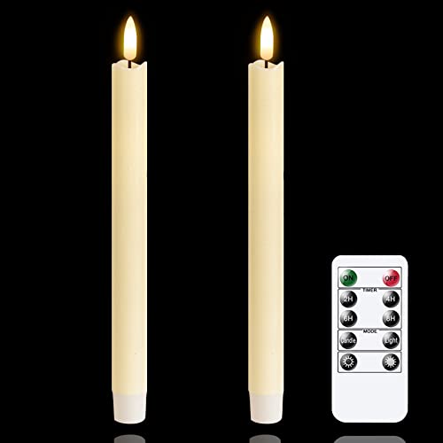 Mavandes Velas LED sin llama con temporizador a distancia, velas de marfil parpadeantes para ventana que funcionan con pilas, paquete de 2 velas de cera auténtica sin llama (2 x 25CM)