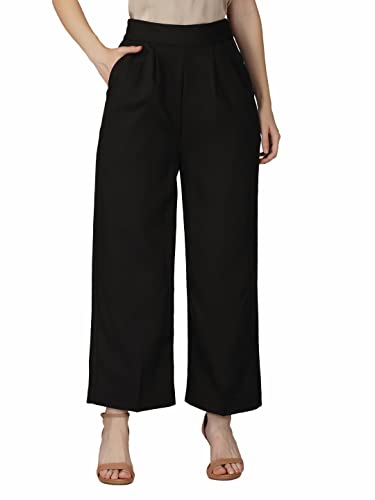 Image of fabcoast High Waist Wide Leg Loose Relaxed fit Women Pants - Flare Style, Half Waistband, Soft and Breathable Fabric - Ideal for Casual and Formal Wear.