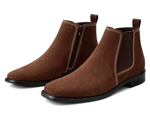 Image of Kraasa THE Ashford - Men's Stylish Vegan Leather Chelsea Boots with Side Zipper & Elastic Panel, Square Toe Ankle Boot (Tan /Black /Brown)
