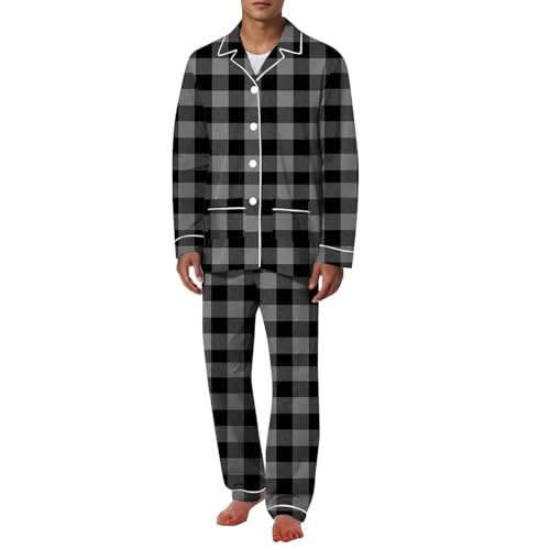 Mens Plaid Pajama Set Ultra Soft Button Down Pjs Leisure Loungewear Outfit